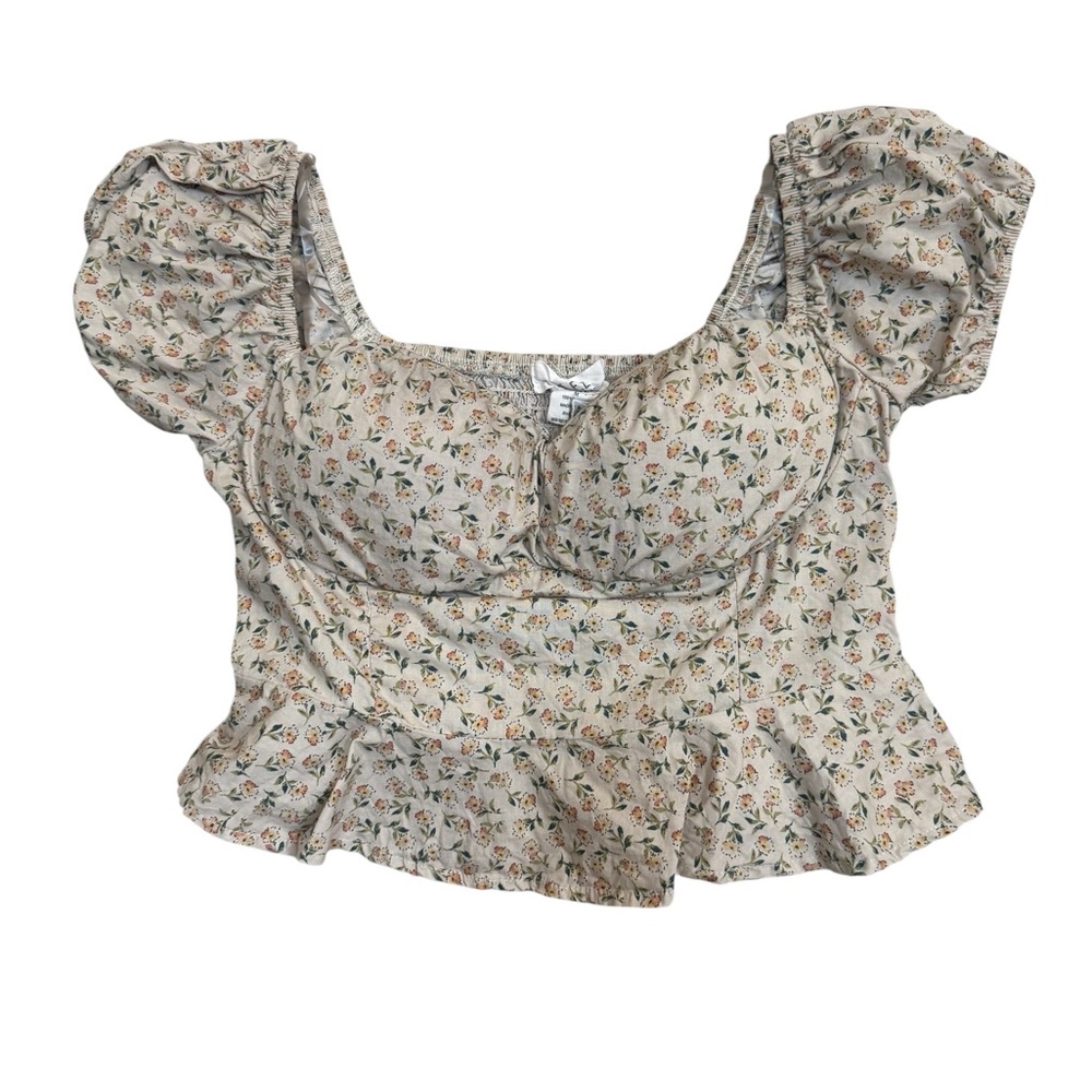 L.I.F.E. Floral Puff Sleeve Peplum Top M Cottagecore Smocked Bac